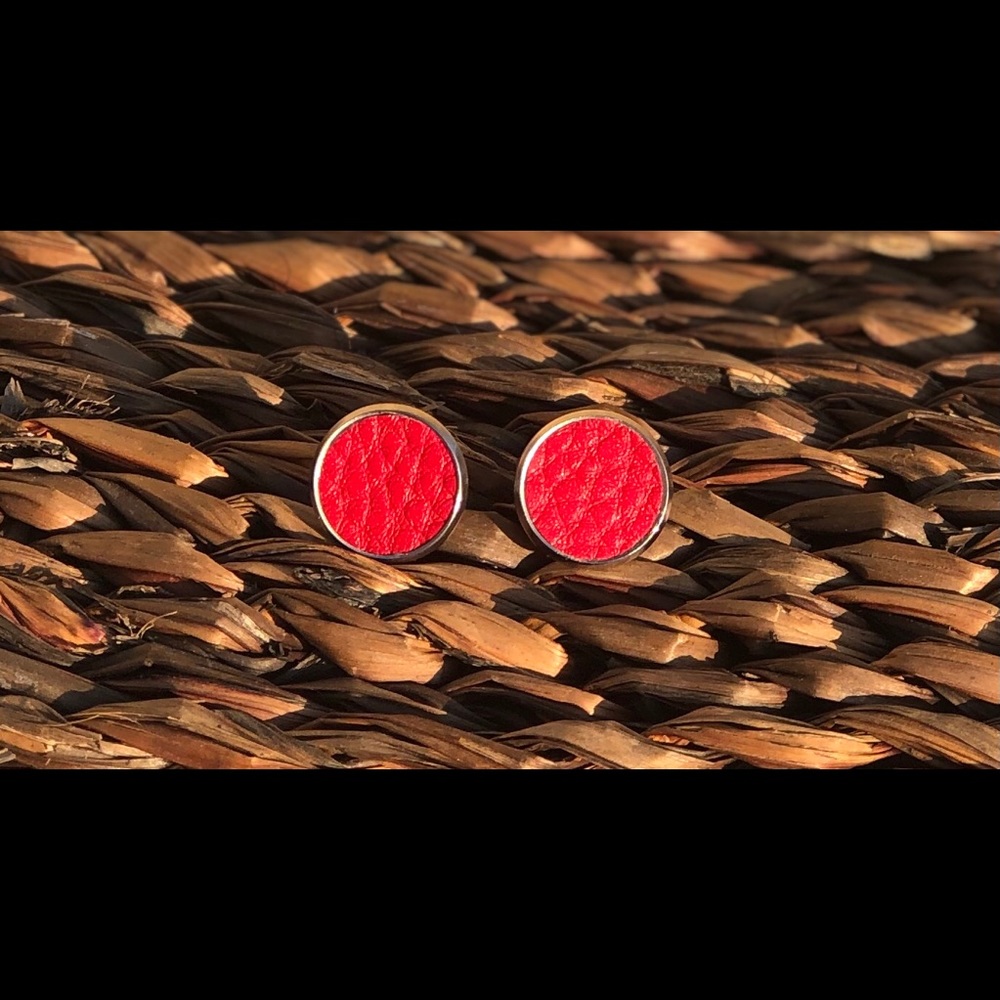 Custom Faux Leather RED Stud Earrings